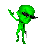 Green alien guy with sunglasses shoots himself with ray gun and disappears