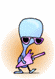Animated alien wearing sunglasses playing music on cursor arrow like a guitar till it catches fire