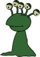 Gif animation of green alien with six long eyes blinking