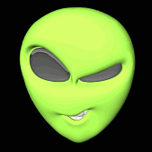 Animated clip art gif image of green moving alien head winking and closing it's eyes