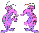 two pink purple polka dotted alien creatures talkingalien