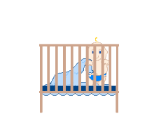 Animated jumping baby bouncing in babies crib