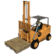 Animated forklift lifting pallet