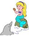 Small Mermaid feeding a dolphin animated gif