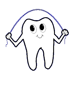 Animated clip art of a tooth jumping rope with dental floss