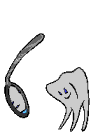 Cartoon image of a tooth using a dentist's mirror to check itself out 