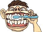Moving animated cartoon character brushing his teeth