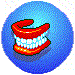Chattering false teeth in a little blue bubble