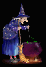 Animated gif of a witch trying out a new recipe for her on-line customers to help build her brand identity on the WWW