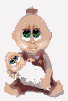 Animated googly eyed kid holding googly eyed baby