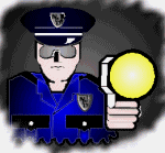 Moving animated police officer shining  his flashlight at you