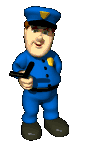 Animated policeman adjusting hat with billy club