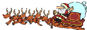 Animated Santa Clause and Reindeer delivering Christmas gifts