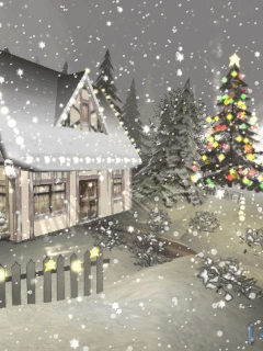 Animated snow falling on house at christmas
