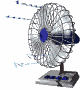Animated electric fan with directional tassles