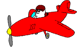 Cartoon clip art image of a red dog flying an airplane