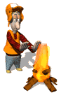 animated man warming hands on fire