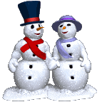 Snowman and snowwoman share a gentle kiss