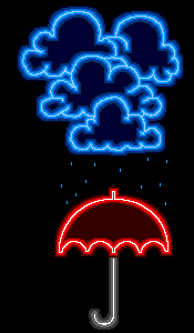 Neon cloud raining on umbrella animated gif