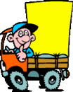 Moving animated cartoon truck making delivery