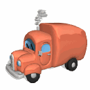 Moving animated pink cartoon delivery truck animation