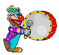 animated clown walking and banging on drum