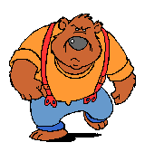 Angry looking cartoon bear walking toward you