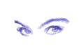 Pastel blue woman's eyes looking at you with ai inviting wink
