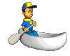 Animated guy rowing a canoe
