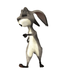 Animated bunny rabbit walking along whistling a tune