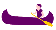Animated person paddling a canoe