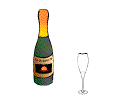 Animation opening bottle of champagne and pouring a glass