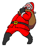 Santa Clause sneaking around with sack full of Christmas gifts