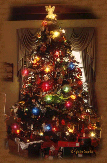 Twinkling lights on a realistic Christmas Tree
