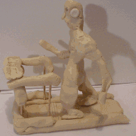 Claymation man on treadmill animated gif