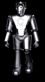 Animated version of Cyberman from Dr.Who on black background walking toward you