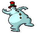 Animated Frosty the Snowman doing a dance moving around