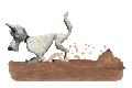 Animated gif loop of a dog digging a hole in the ground