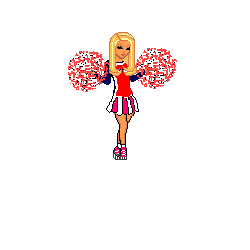 Clip art animation with cheerleader in red and white skirt with red pom poms