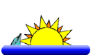 Animated clip art dolphin jumping in front of sunset