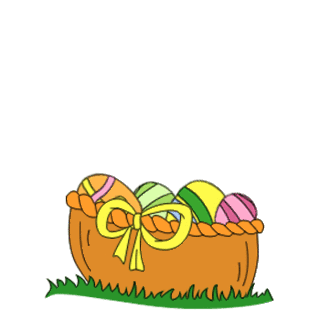 Easter animated gif bunny behind basket with Happy Easter sign