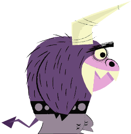 Big ugly purple animated yak walking