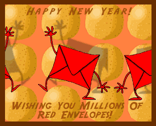Happy Chinese New Year animation with dancing red envelopes 