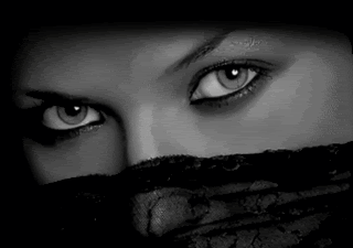 Mysterious eyes moving in photorealistic animated gif image