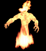 Animated man made of fire moving around
