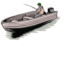 Animated fisherman missing fish jumping out of water around him