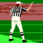 Animated referee making a call on the football field