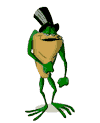 Gentleman frog in a top hat doing a little side step shuffle dance