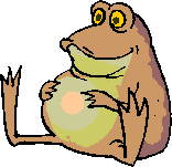 Animated picture of a big ol' toad sittin' on his butt rubbing his gut