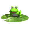Animated frog jumps off of lily pad into the water